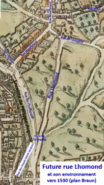 Rue des Poteries en 1530,(rue Lhomond depuis 1867).