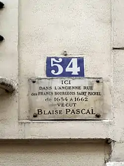 Plaque commémorative sur la maison où vécut Pascal.