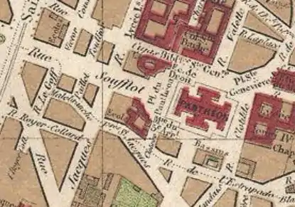 Rue Soufflot et place du Panthéon - plan de Paris Hachette 1894.