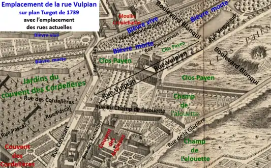 Rue Vulpian sur le plan de Turgot (1739).