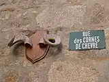 Rue des cornes de chèvres (juillet 2019). voir la page d'histoire sur la tour de l'Horloge pour un historique sur Bellegarde et les cornes de chèvres.