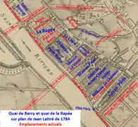 Rue de Bercy partie amont sur plan de 1784
