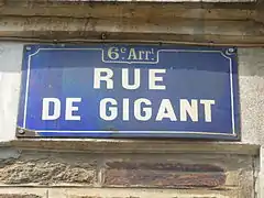 Plaque de la rue de Gigant (6e arrt.).