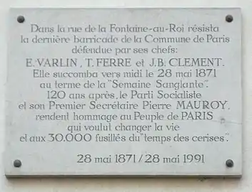 Plaque commémorative posée le 28 mai 1991.