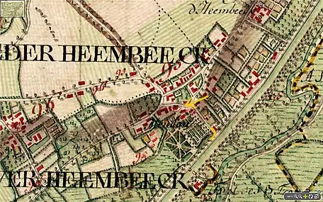 Carte de Ferraris 1777- Neder-over-Heembeek,le château et la rue de Meudon.