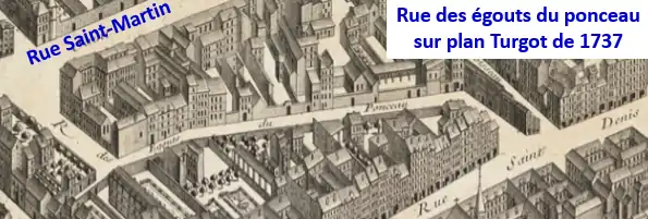 Rue des égouts du ponceau sur plan Turgot