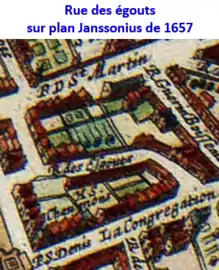 Rue des égouts sur plan Janssonius de 1657