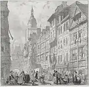 Rue du Gros Horloge, Rouen. Bonington, 1825