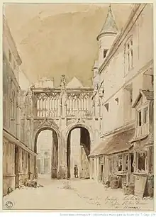 Aquarelle représentant le portail latéral de la cathédrale de Rouen