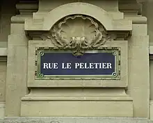 Plaque de la rue Le Peletier.