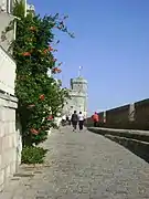 Vue de la rue sur les Murs depuis la tour de la Lanterne.