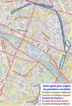 Rues ayant pour origine les premières enceintes de Paris.