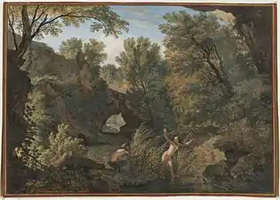 Paysage fluvial avec une nymphe surprise par un satyre, Sotheby