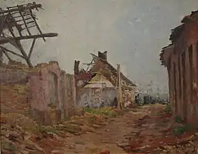 Ruines à Reninghe (1917), huile sur toile, 38 × 55 cm, localisation inconnue.