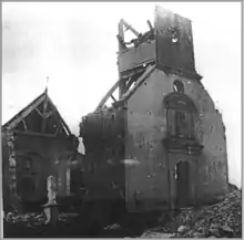 Ruines de l'église Martincourt sur Meuse en mai 1940.