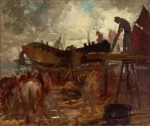 Construction d'un bateau à Étaples, Rupert Bunny, 1902.