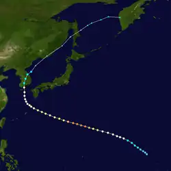 Trajectoire du typhon Rusa.