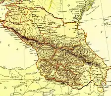 Carte du Caucase, Géorgie, Arménie, et Azerbaïdjan, 1882
