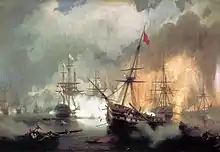 tableau XIXe : scène de combat naval