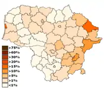 Carte où apparaissent en rouge-orangé de nombreuses zones, notamment à l'est du pays.