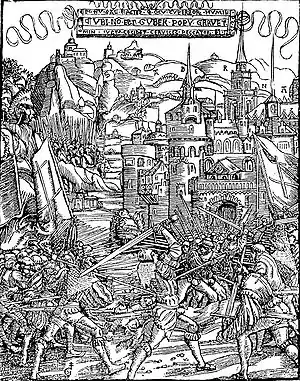 Bataille contre les rustauds en 1526, dans le prolongement de la guerre des paysans allemands (1524-1526).