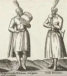 Rutheni (rusiniens) Batteur et Trompettiste, dessin tiré du livre de Pietro Bertelli, 1563.