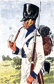Fantassin saxon du régiment Prinz Anton vers 1813-1815, dessin de Kay Körner.