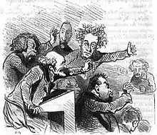 La séance du 25 juillet 1848 à l'Assemblée nationale, concernant les clubs politiques, caricaturée par Cham. David d'Angers est représenté à l'extrême gauche.