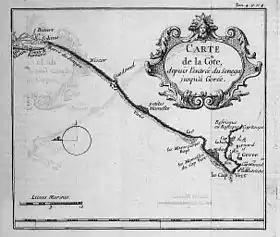 Représentation de la Grande-Côte dans Nouvelle relation de l'Afrique occidentale (Jean-Baptiste Labat, 1728).