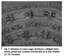 Bas-reliefs de séraphins et d'anges qui ornent les voussures de la collégiale.