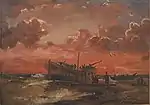 Une épave sur la côte ouest du Jutland au coucher du soleil (1847)