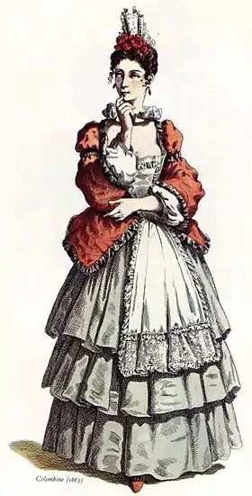 Gravure représentant Colombine dans une série illustrant les figures du théâtre comique italien (1860).