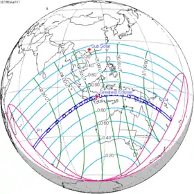 Carte de l'éclipse générale.