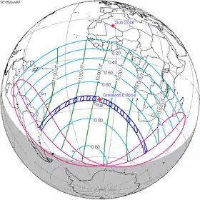 Carte de l'éclipse générale.