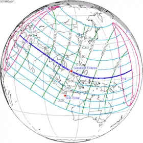 Carte de l'éclipse générale.