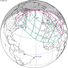 Carte de l'éclipse générale.