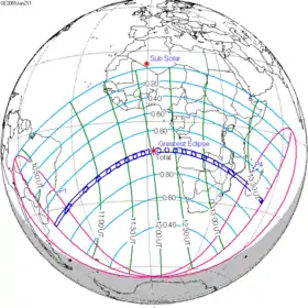 Carte de l'éclipse générale