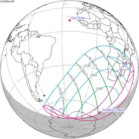 Carte de l'éclipse générale.