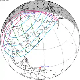 Carte de l'éclipse générale.