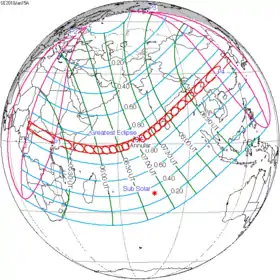 Carte de l'éclipse générale.