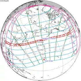 Carte de l'éclipse générale.