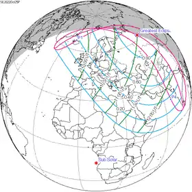 Carte de l'éclipse générale.