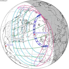 Carte de l'éclipse générale.