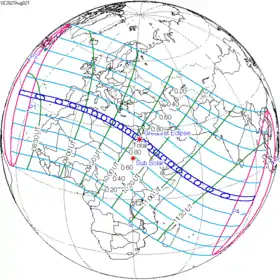 Carte de l'éclipse générale.