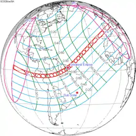 Carte de l'éclipse générale.