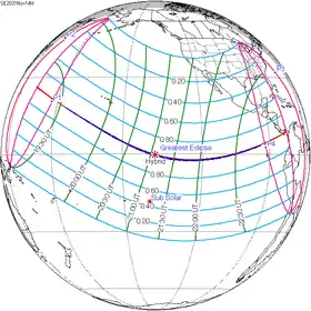 Carte de l'éclipse générale.