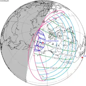 Carte de l'éclipse générale.