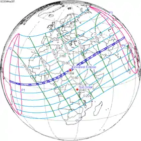 Carte de l'éclipse générale.