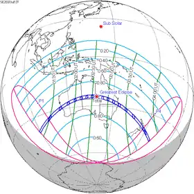 Carte de l'éclipse générale.