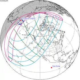 Carte de l'éclipse générale.